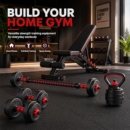 6 in 1 Dumbbell Adjustable Weight Lifting Barbell Bar Kettlebell Weights Set