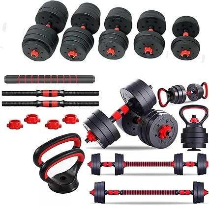 6 in 1 Dumbbell Adjustable Weight Lifting Barbell Bar Kettlebell Weights Set